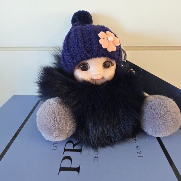 Cute Smiling Fur Baby Keychain with LOVE tag, Plush rabbit fur, Bag Charm - Picture 4 of 5